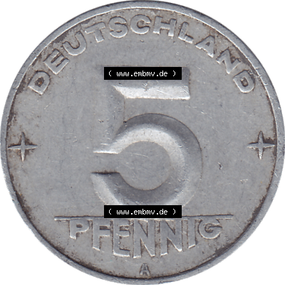 DDR Münze Umlaufmünze / Kursmünze 1952-1953, A 5 Pfennig 1952-02. Bildmaterial als transparente PNG-Grafik mit der Rückseite mit Wertzahl bzw. Nominalwert der... Sammlung