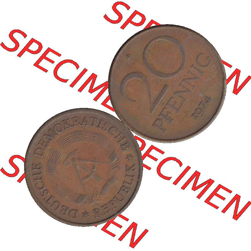 DDR Münze Umlaufmünze / Kursmünze 1969-1990, 20 Pfennig 1974-01, DDR-Telefonmünze. Vorderseite und Rückseite horizontal rechts nebeneinander zusammengefügt... Sammlung