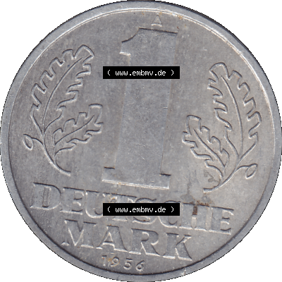 DDR Münze Umlaufmünze / Kursmünze 1956-1963, A 1 Deutsche Mark 1956 (Stück 5). Bildmaterial als transparente PNG-Grafik mit... Sammlung