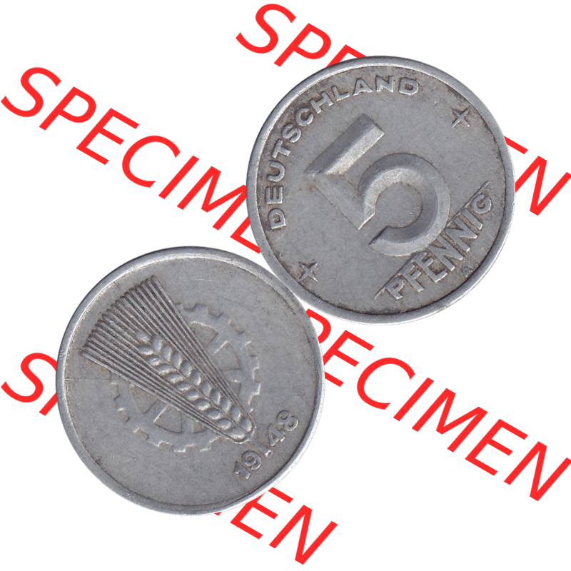 DDR Münze Umlaufmünze / Kursmünze 1948-1950, A 5 Pfennig 1948-02. Bildmaterial als transparente PNG-Grafik mit der Vorderseite und Rückseite horizontal rechts nebeneinander... Sammlung