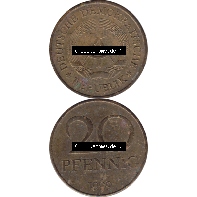 DDR Münze Umlaufmünze / Kursmünze 1969-1990, 20 Pfennig 1969-26, 1960er Jahre, DDR-Telefonmünze. Bildmaterial als transparente PNG-Grafik mit der Vorderseite... Sammlung