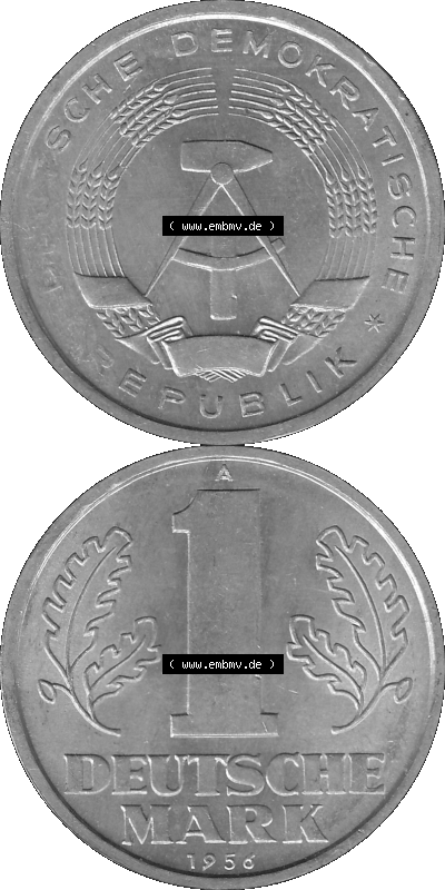 Bildmaterial als transparente Graustufen PNG-Grafik, 1 / Eine Mark Münzen der DDR mit Münzzeichen "A", für die Prägestätte... Sammlung