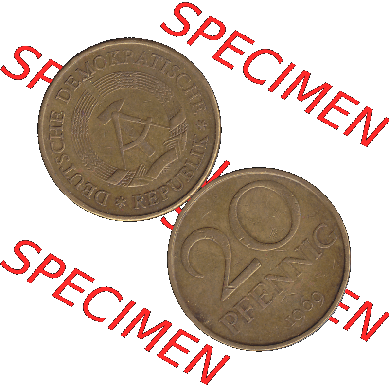DDR Münze Umlaufmünze / Kursmünze 1969-1990, 20 Pfennig 1969-39, 1960er Jahre, DDR-Telefonmünze. Bildmaterial als transparente PNG-Grafik mit der Vorderseite... Sammlung
