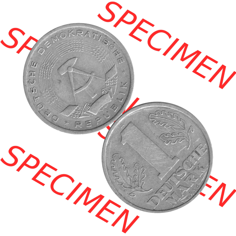 DDR Münze Umlaufmünze / Kursmünze 1956-1963, A 1 Deutsche Mark 1956-06. Bildmaterial als transparente Graustufen PNG-Grafik mit der Vorderseite und Rückseite vertikal... Sammlung