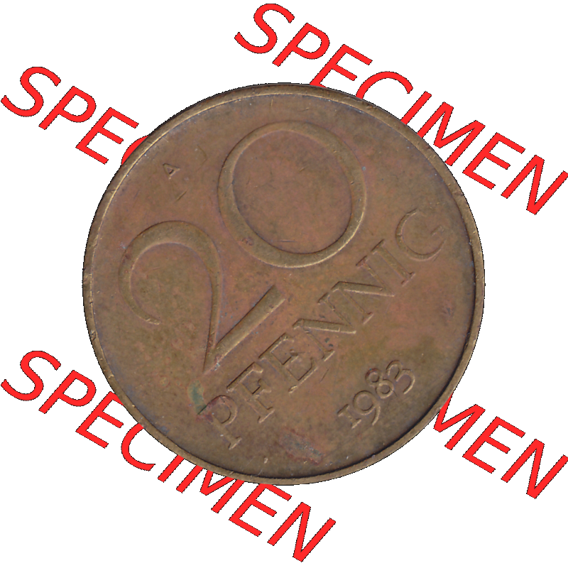 DDR Münze Umlaufmünze / Kursmünze 1969-1990, 20 Pfennig 1983-06, 1980er Jahre, DDR-Telefonmünze. Bildmaterial als transparente PNG-Grafik mit der Rückseite... Sammlung