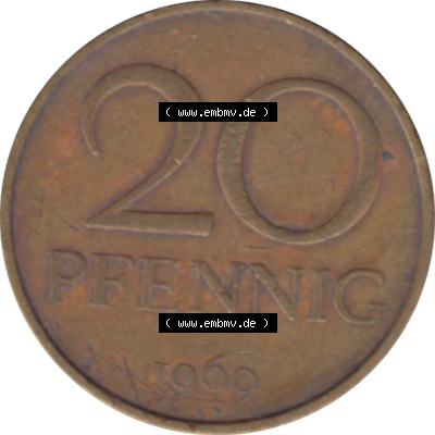 DDR Münze Umlaufmünze / Kursmünze 1969-1990, 20 Pfennig 1969-18, 1960er Jahre, DDR-Telefonmünze. Bildmaterial als transparente PNG-Grafik mit der Rückseite... Sammlung