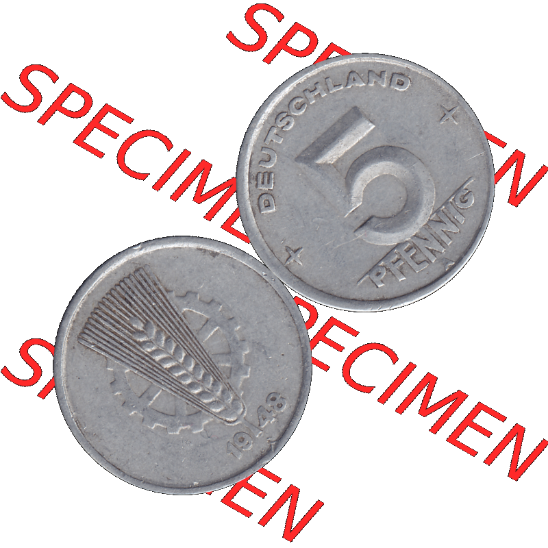 DDR Münze Umlaufmünze / Kursmünze 1948-1950, A 5 Pfennig 1948-01. Bildmaterial als transparente PNG-Grafik mit der Vorderseite und Rückseite horizontal rechts nebeneinander... Sammlung