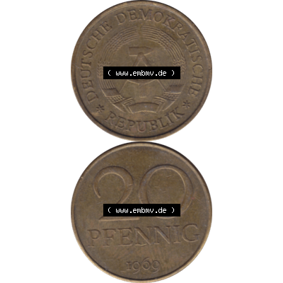DDR Münze Umlaufmünze / Kursmünze 1969-1990, 20 Pfennig 1969-15, 1960er Jahre, DDR-Telefonmünze. Bildmaterial als transparente PNG-Grafik mit der Vorderseite... Sammlung