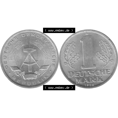 DDR Münze Umlaufmünze / Kursmünze 1956-1963, A 1 Deutsche Mark 1956-07. Graustufen Bildmaterial als transparente PNG-Grafik mit der Vorderseite und Rückseite horizontal... Sammlung