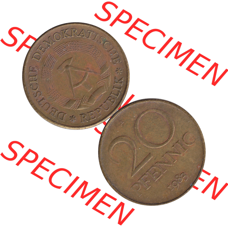 DDR Münze Umlaufmünze / Kursmünze 1969-1990, 20 Pfennig 1983-05, 1980er Jahre, DDR-Telefonmünze. Bildmaterial als transparente PNG-Grafik mit der Vorderseite... Sammlung