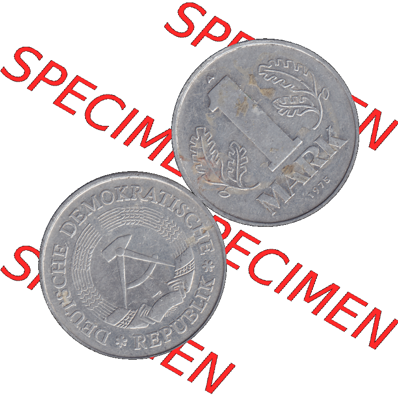 DDR Münze Umlaufmünze / Kursmünze 1972-1990, A 1 Mark 1975-01. Vorderseite und Rückseite horizontal rechts nebeneinander zusammengefügt als transparentes PNG-Grafik... Sammlung
