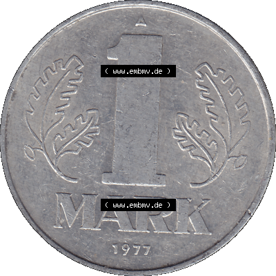 DDR Münze Umlaufmünze / Kursmünze 1972-1990, A 1 Mark 1977 (Stück 1). Rückseite als transparente PNG-Grafik - Bild-Material... Sammlung