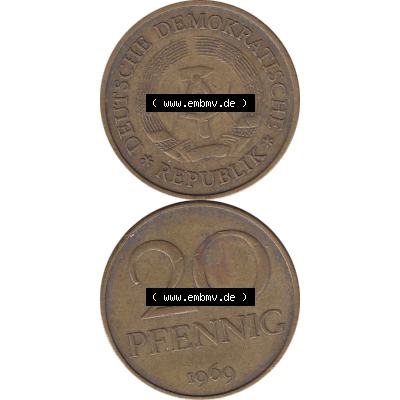 DDR Münze Umlaufmünze / Kursmünze 1969-1990, 20 Pfennig 1969-37, 1960er Jahre, DDR-Telefonmünze. Bildmaterial als transparente PNG-Grafik mit der Vorderseite... Sammlung
