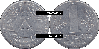 DDR Münze Umlaufmünze / Kursmünze 1956-1963, A 1 Deutsche Mark 1962 (Stück 1). Vorderseite und Rückseite horizontal rechts... Sammlung