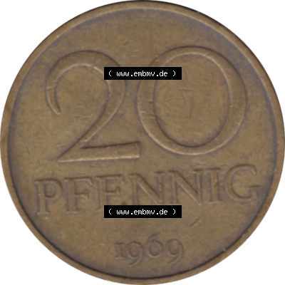 DDR Münze Umlaufmünze / Kursmünze 1969-1990, 20 Pfennig 1969-21, 1960er Jahre, DDR-Telefonmünze. Bildmaterial als transparente PNG-Grafik mit der Rückseite... Sammlung