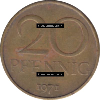DDR Münze Umlaufmünze / Kursmünze 1969-1990, 20 Pfennig 1971-03, 1970er Jahre, DDR-Telefonmünze. Bildmaterial als transparente PNG-Grafik mit der Rückseite... Sammlung