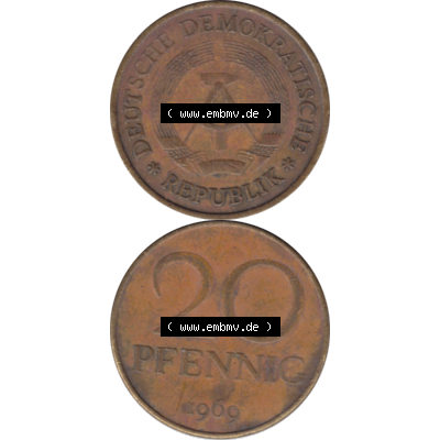 DDR Münze Umlaufmünze / Kursmünze 1969-1990, 20 Pfennig 1969-12, 1960er Jahre, DDR-Telefonmünze. Bildmaterial als transparente PNG-Grafik mit der Vorderseite... Sammlung