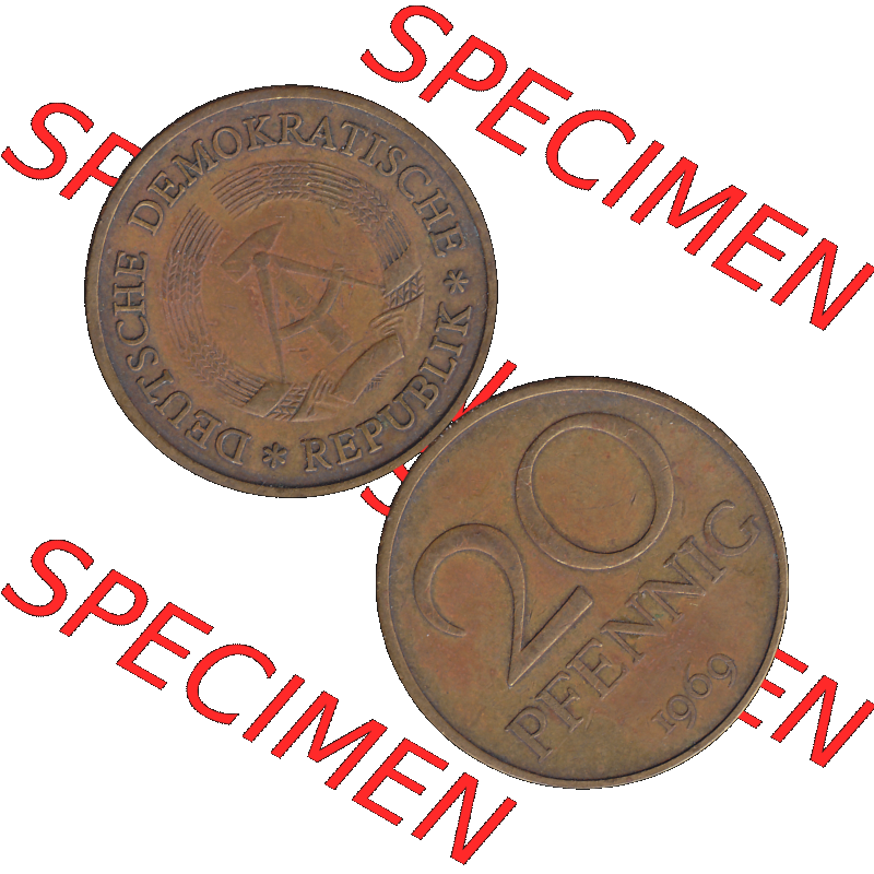DDR Münze Umlaufmünze / Kursmünze 1969-1990, 20 Pfennig 1969-43, 1960er Jahre, DDR-Telefonmünze. Bildmaterial als transparente PNG-Grafik mit der Vorderseite... Sammlung