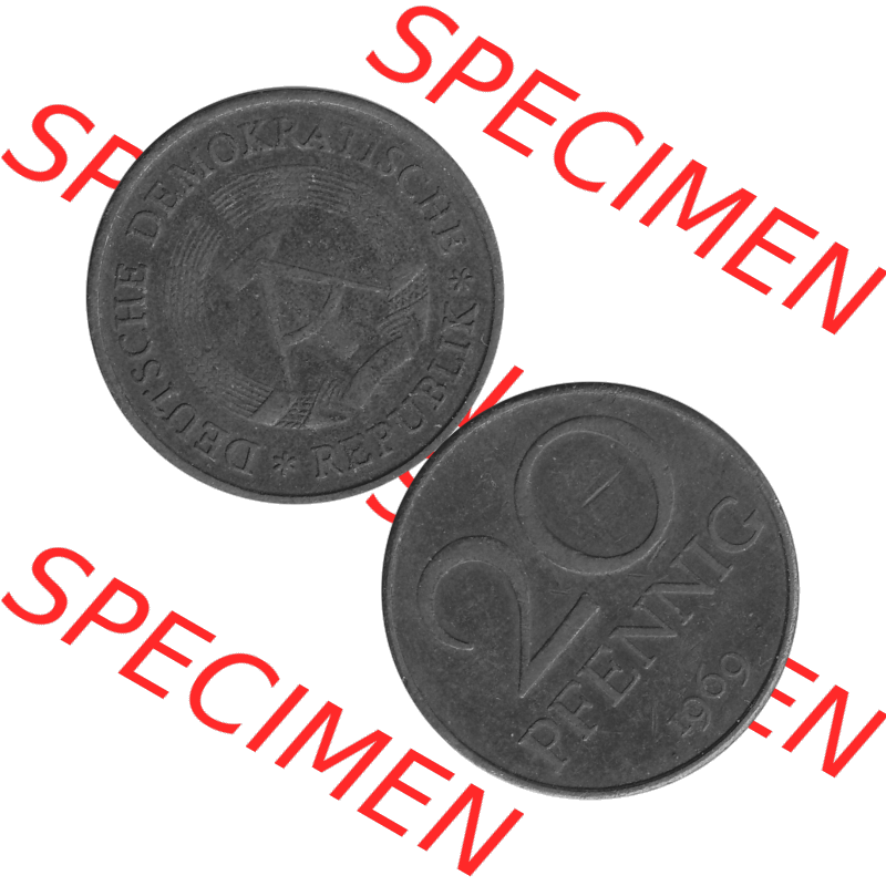 DDR Münze Umlaufmünze / Kursmünze 1969-1990, 20 Pfennig 1969-41, 1960er Jahre, Graustufen. 20 Pfennig DDR Graustufen Bildmaterial als transparente PNG-Grafik... Sammlung