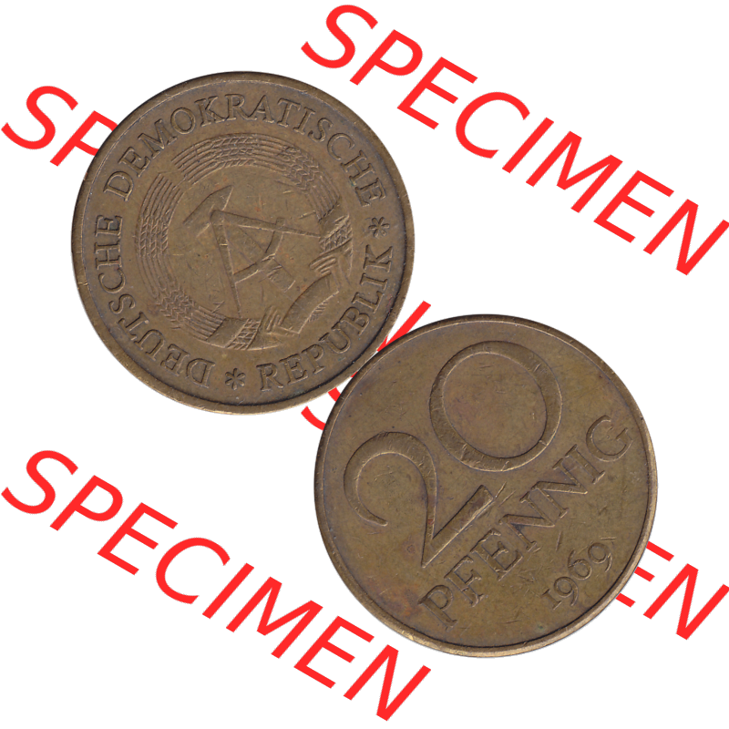 DDR Münze Umlaufmünze / Kursmünze 1969-1990, 20 Pfennig 1969-10, DDR-Telefonmünze. Bildmaterial als transparente PNG-Grafik mit der Vorderseite und Rückseite... Sammlung