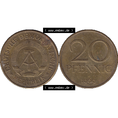 DDR Münze Umlaufmünze / Kursmünze 1969-1990, 20 / Zwanzig Pfennig 1969-08, DDR-Telefonmünze. Bildmaterial als transparente PNG-Grafik mit der Vorderseite... Sammlung