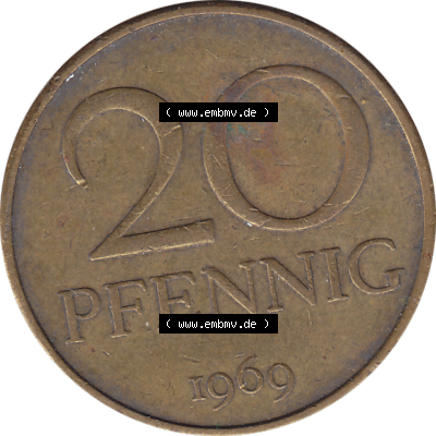 DDR Münze Umlaufmünze / Kursmünze 1969-1990, 20 Pfennig 1969-37, 1960er Jahre, DDR-Telefonmünze. Bildmaterial als transparente PNG-Grafik mit der Rückseite... Sammlung