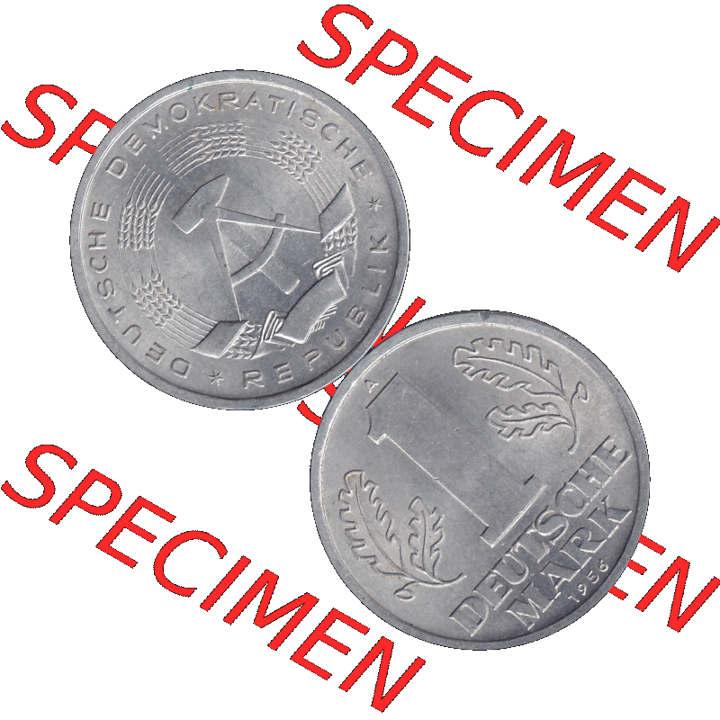 DDR Münze Umlaufmünze / Kursmünze 1956-1963, A 1 Deutsche Mark 1956-07. Bildmaterial als transparente PNG-Grafik mit der Vorderseite und Rückseite vertikal untereinander... Sammlung
