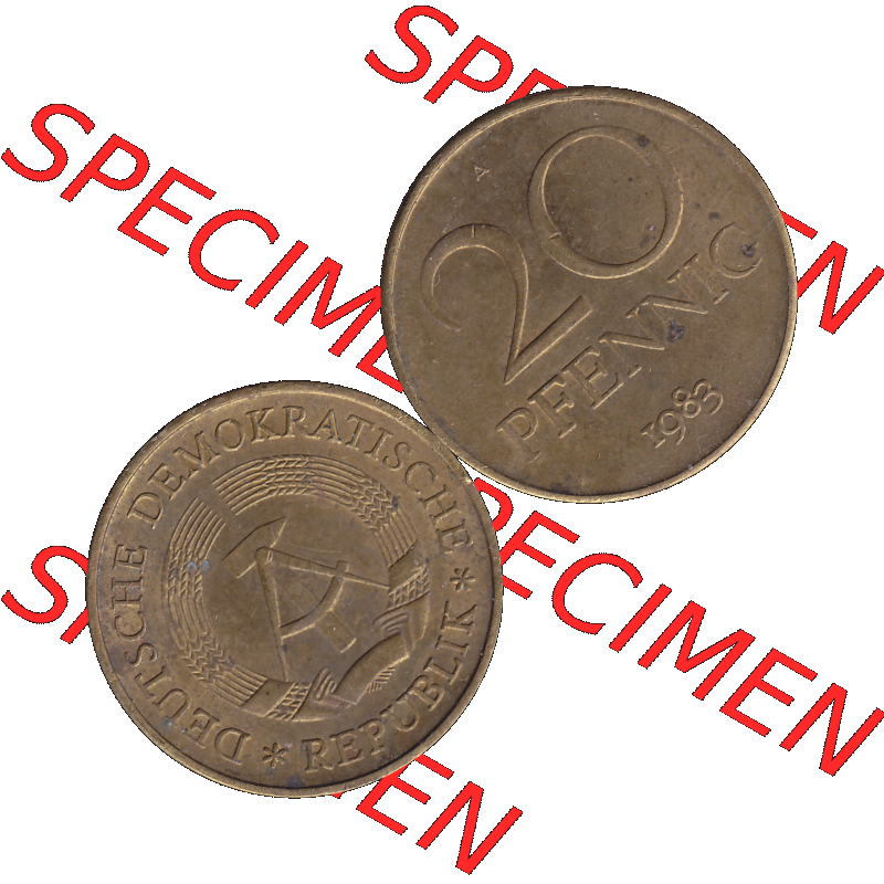 DDR Münze Umlaufmünze / Kursmünze 1969-1990, 20 Pfennig 1983-01, DDR-Telefonmünze. Vorderseite und Rückseite horizontal rechts nebeneinander zusammengefügt... Sammlung