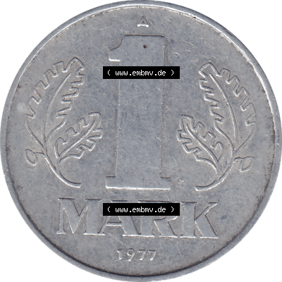DDR Münze Umlaufmünze / Kursmünze 1972-1990, A 1 Mark 1977-05. Bildmaterial als transparente PNG-Grafik mit der Rückseite mit Wertzahl bzw. Nominalwert der 1... Sammlung