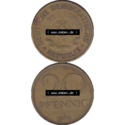 DDR Münze Umlaufmünze / Kursmünze 1969-1990, 20 Pfennig 1969-22, 1960er Jahre, DDR-Telefonmünze. Bild/Foto im transparenten PNG-Format einer einzigen... Sammlung