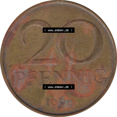 DDR Münze Umlaufmünze / Kursmünze 1969-1990, 20 Pfennig 1969-11, 1960er Jahre, DDR-Telefonmünze. Bildmaterial als transparente PNG-Grafik mit der Rückseite... Sammlung