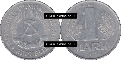 DDR Münze Umlaufmünze / Kursmünze 1972-1990, A 1 Mark 1977 (Stück 7). Bildmaterial als transparente PNG-Grafik mit der Vorderseite... Sammlung