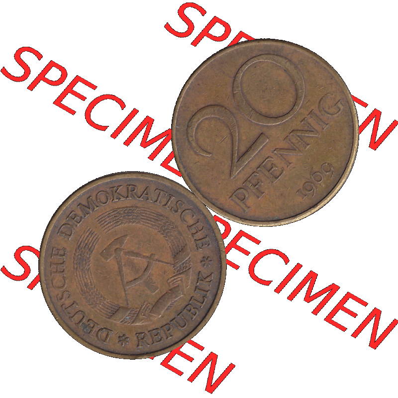 DDR Münze Umlaufmünze / Kursmünze 1969-1990, 20 / Zwanzig Pfennig 1969-40, 1960er Jahre, DDR-Telefonmünze. Bildmaterial als transparente PNG-Grafik... Sammlung