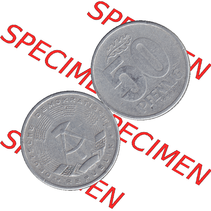 DDR Münze Umlaufmünze / Kursmünze 1958-1990, A 50 Pfennig 1958-1 der DDR-Mark. Vorderseite und Rückseite horizontal rechts nebeneinander zusammengefügt als transparentes... Sammlung