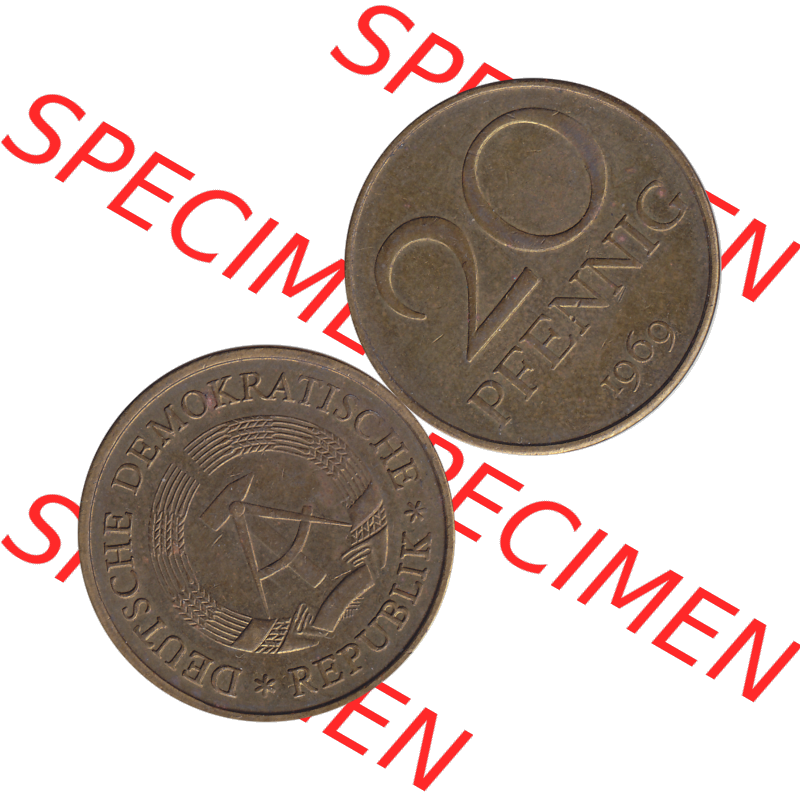 DDR Münze Umlaufmünze / Kursmünze 1969-1990, 20 / Zwanzig Pfennig 1969-38, 1960er Jahre, DDR-Telefonmünze. Bildmaterial als transparente PNG-Grafik... Sammlung