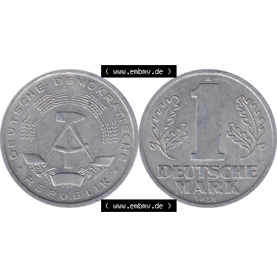 DDR Münze Umlaufmünze / Kursmünze 1956-1963, A 1 Deutsche Mark 1956-03. Bildmaterial als transparente PNG-Grafik mit der Vorderseite und Rückseite horizontal rechts... Sammlung