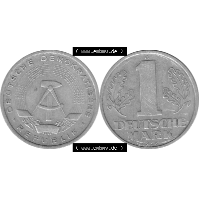 DDR Münze Umlaufmünze / Kursmünze 1956-1963, A 1 Deutsche Mark 1956-06. Graustufen Bildmaterial als transparente PNG-Grafik mit der Vorderseite und Rückseite horizontal... Sammlung