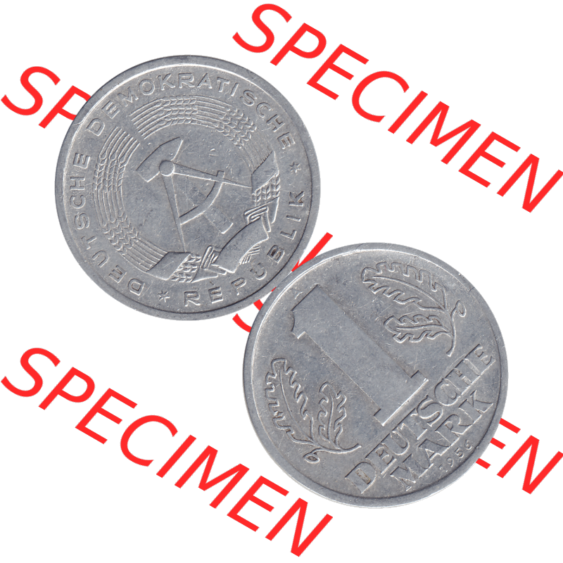 DDR Münze Umlaufmünze / Kursmünze 1956-1963, A 1 Deutsche Mark 1956-01. Vorderseite und Rückseite vertikal untereinander zusammengefügt als transparente PNG-Grafik... Sammlung