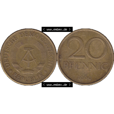 DDR Münze Umlaufmünze / Kursmünze 1969-1990, 20 / Zwanzig Pfennig 1969-39, 1960er Jahre, DDR-Telefonmünze. Bildmaterial als transparente PNG-Grafik... Sammlung