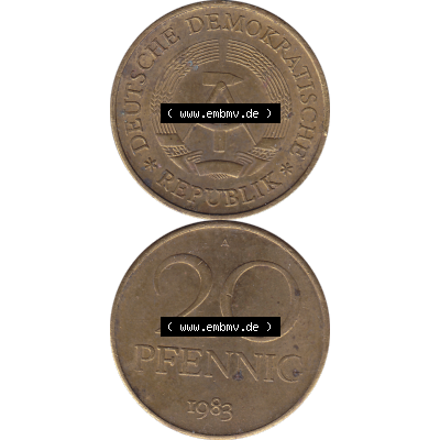 DDR Münze Umlaufmünze / Kursmünze 1969-1990, 20 Pfennig 1983-01, DDR-Telefonmünze. Vorderseite und Rückseite vertikal untereinander zusammengefügt als... Sammlung