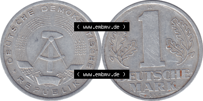DDR Münze Umlaufmünze / Kursmünze 1956-1963, A 1 Deutsche Mark 1956 (Stück 6). Bildmaterial als transparente PNG-Grafik mit... Sammlung