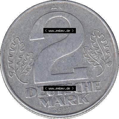 A 2 Deutsche Mark 1957, 2 / Zwei-Mark Münzen der DDR, Bild-Material der Deutschen DDR Zwei-Mark Münzen Sammlung