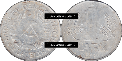 DDR Münze Umlaufmünze / Kursmünze 1972-1990, A 1 Mark 1978 (Stück 3). Bildmaterial als transparente PNG-Grafik mit der Vorderseite... Sammlung