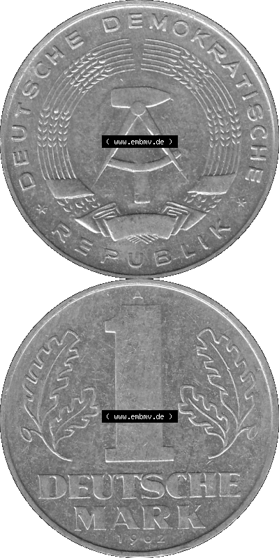 Bildmaterial als transparente Graustufen PNG-Grafik, 1 / Eine Mark Münzen der DDR mit Münzzeichen "A", für die Prägestätte... Sammlung