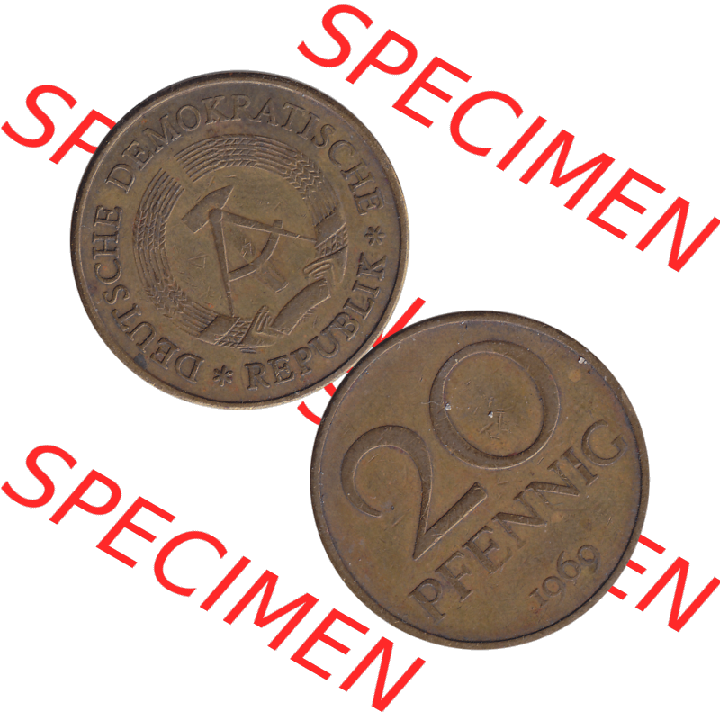 DDR Münze Umlaufmünze / Kursmünze 1969-1990, 20 Pfennig 1969-31, 1960er Jahre, DDR-Telefonmünze. Bildmaterial als transparente PNG-Grafik mit der Vorderseite... Sammlung