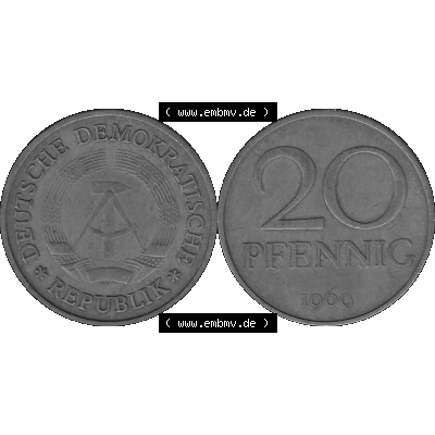 DDR Münze Umlaufmünze / Kursmünze 1969-1990, 20 Pfennig 1969-43, 1960er Jahre, Graustufen. 20 Pfennig DDR Graustufen Bildmaterial als transparente PNG-Grafik... Sammlung