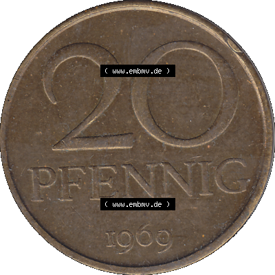 DDR Münze Umlaufmünze / Kursmünze 1969-1990, 20 Pfennig 1969-07, DDR-Telefonmünze. Rückseite als transparente PNG-Grafik - Bild-Material der 20-Pfennig Telefon-Münzen... Sammlung