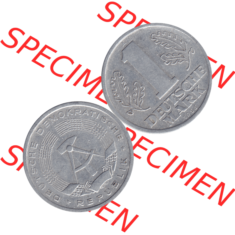 DDR Münze Umlaufmünze / Kursmünze 1956-1963, A 1 Deutsche Mark 1956-01. Vorderseite und Rückseite horizontal rechts nebeneinander zusammengefügt als transparentes... Sammlung