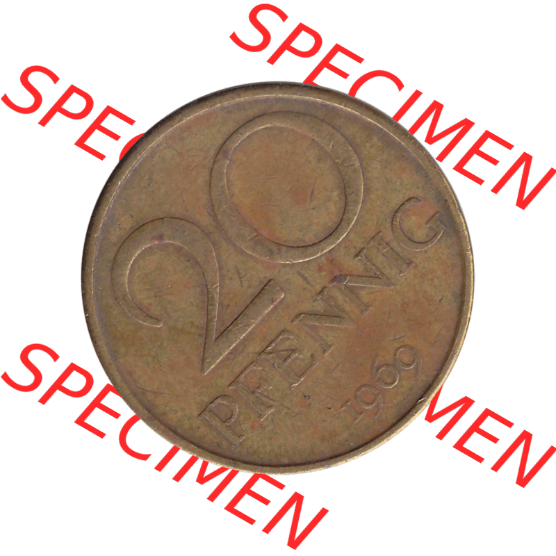 DDR Münze Umlaufmünze / Kursmünze 1969-1990, 20 Pfennig 1969-34, 1960er Jahre, DDR-Telefonmünze. Bildmaterial als transparente PNG-Grafik mit der Rückseite... Sammlung