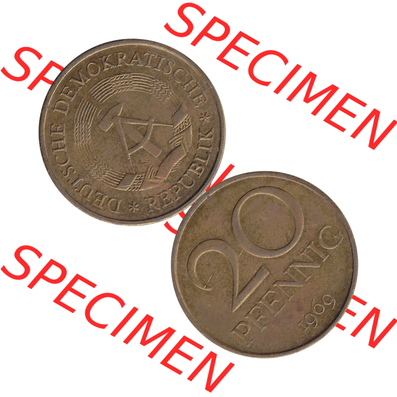 DDR Münze Umlaufmünze / Kursmünze 1969-1990, 20 Pfennig 1969-03, DDR-Telefonmünze. Vorderseite und Rückseite vertikal untereinander zusammengefügt als... Sammlung